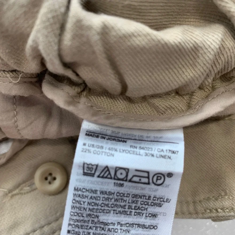 Banana Republic Khaki  Linen Blend Cargo Utility Pants Women 18 Pleated Belted